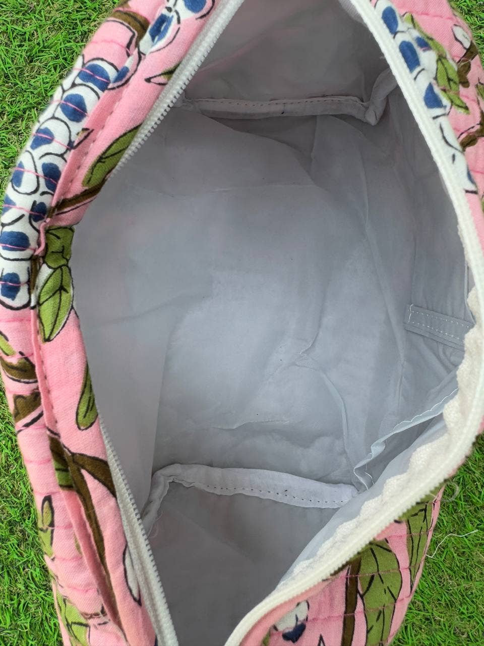 Salmon Printed Large Cosmetic Bag Indian Cotton Quilted Bags
