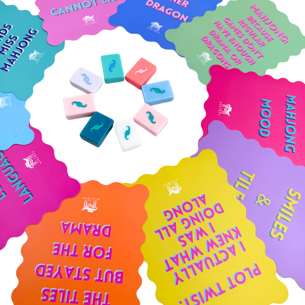 MAHJONG SHUFFLE CARD | Scalloped Edges & Bright Colors | Sized to Store with Mahjong League Cards