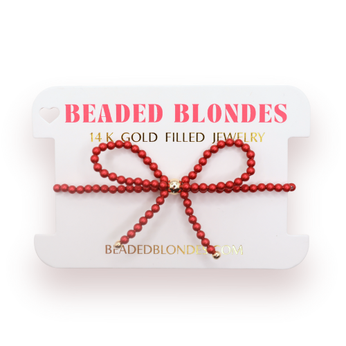 Red Pearl Beaded Bow Bracelet