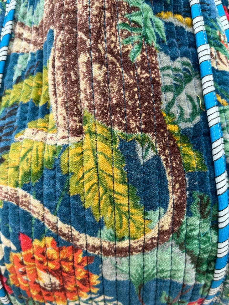 Monkey Printed Bag Velvet Quilted Handmade Indian Cotton Bag