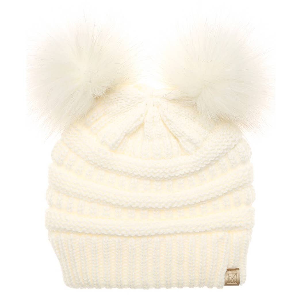 Kids Winter Beanie Hat with Double Pom Pom