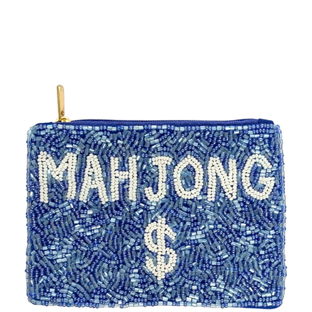 SEED BEAD MAHJONG MONEY COIN PURSE POUCH BAG, HD 00783