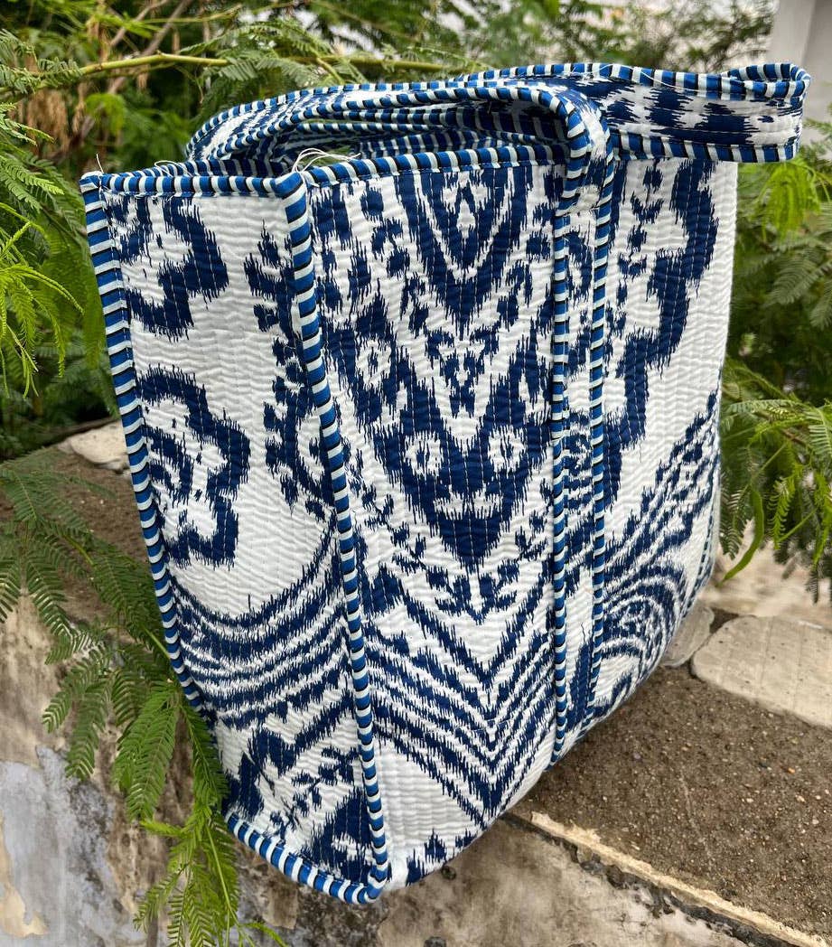 Hand Block Printed Bag White Cotton Bag Quilted Shoulder Bag