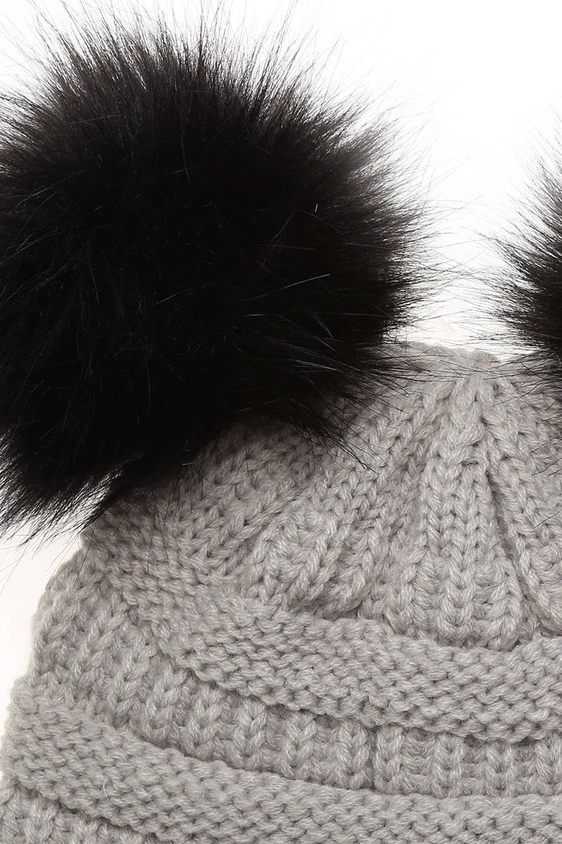 Kids Winter Beanie Hat with Double Pom Pom