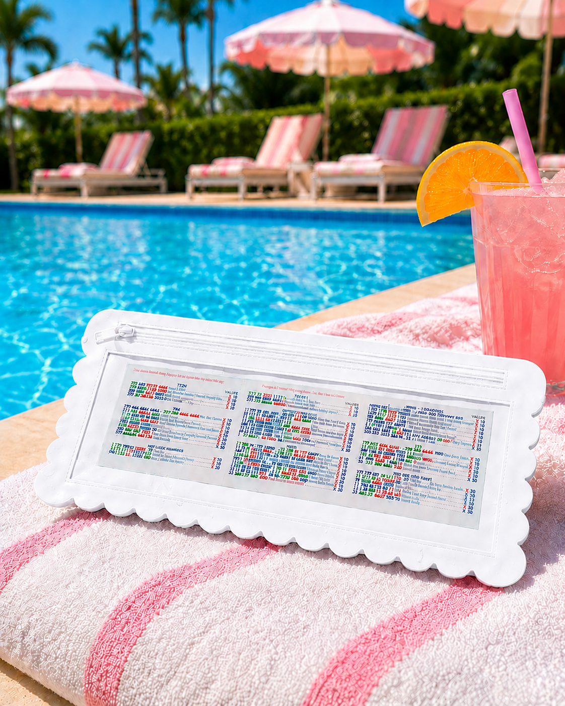 Splash-Proof Mahjong Card Holder for Pool Mahjong - White Scallops LARGE SIZE