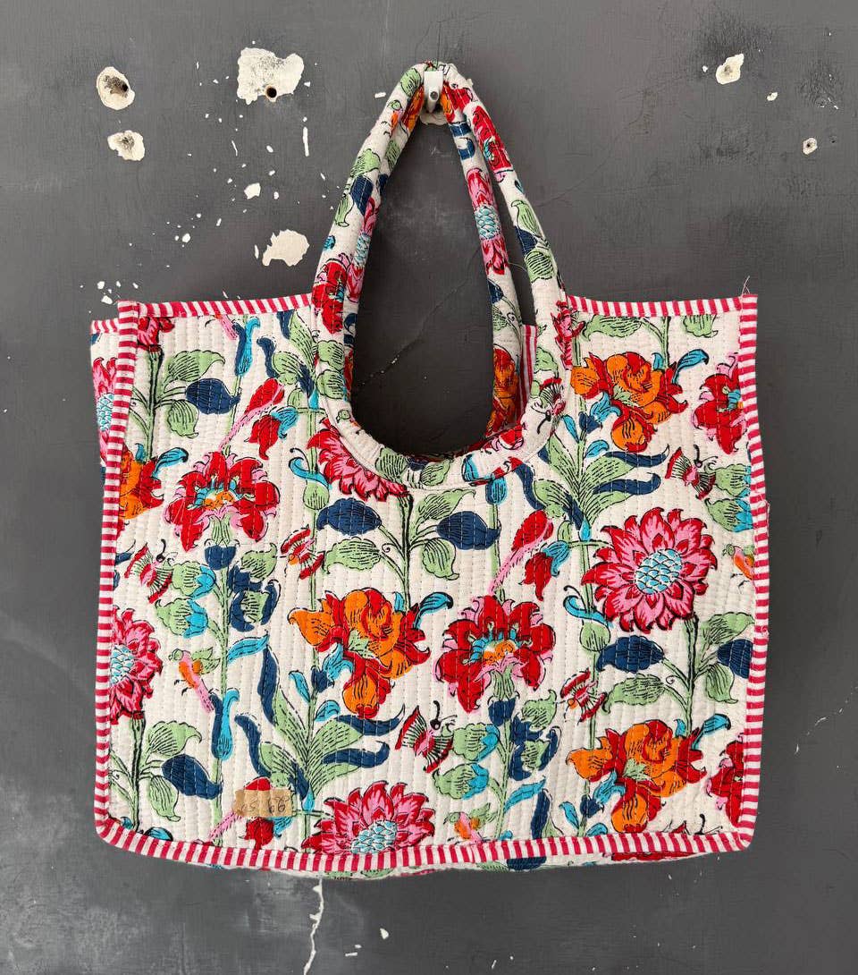 Jaipuri Floral Print Quilted Shopping Bag Indian Cotton Bags