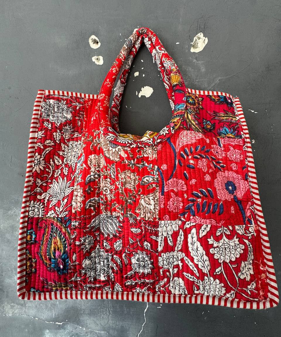 Fashion Bag Block Printed Cotton Quilted Patchwork Large Bag