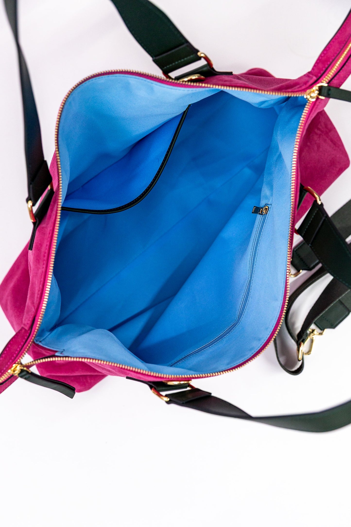 Suede Carryall Bag Bright Pink/Olive Green- Bam Bird Boutique