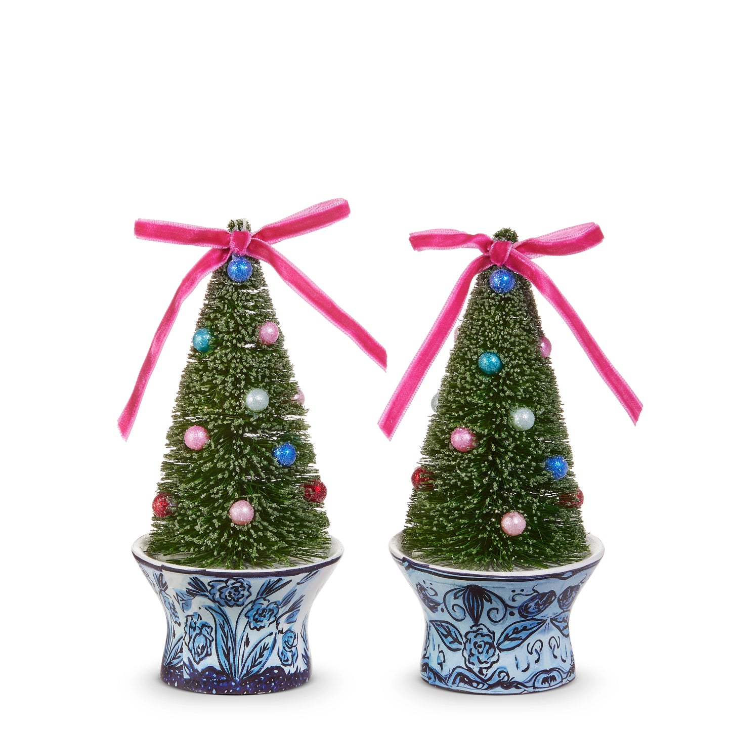 6” Bottle Brush Trees in Chinoiserie Pot Ornament - Raz Imports
