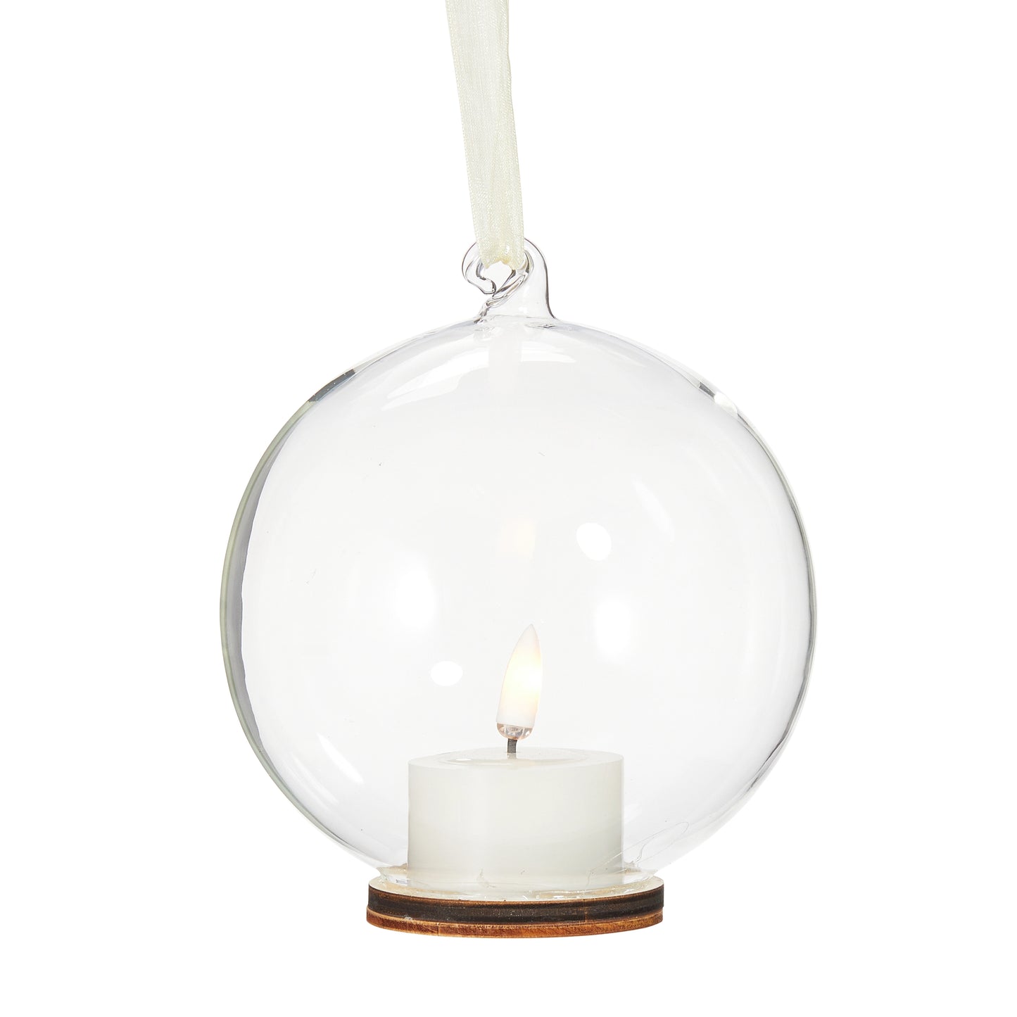 5.5” Clear Ornament with Ivory Tealight