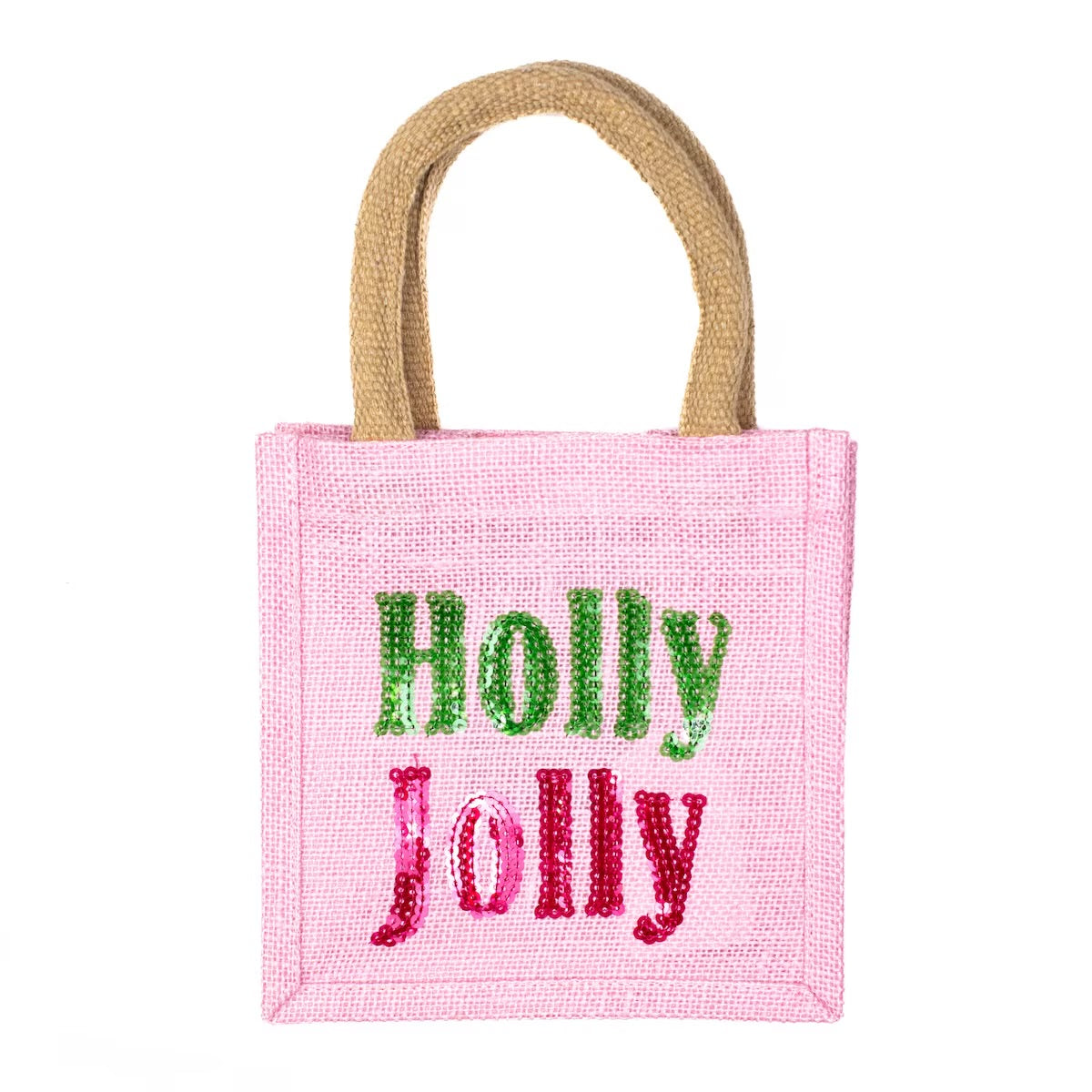 Holly Jolly Sequin Petite Gift Tote Light Pink/Green