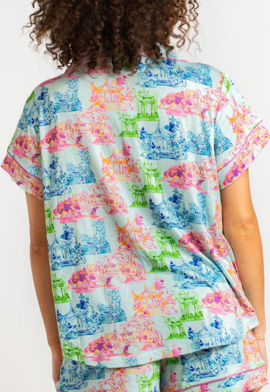 Maya Short Sleeve Button Up Sleep Shirt- Royal Standard