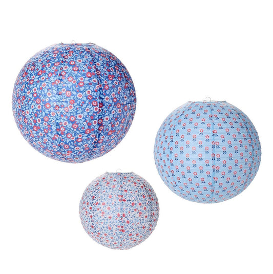 Red White and Bloom Paper Lanterns- Set of 3