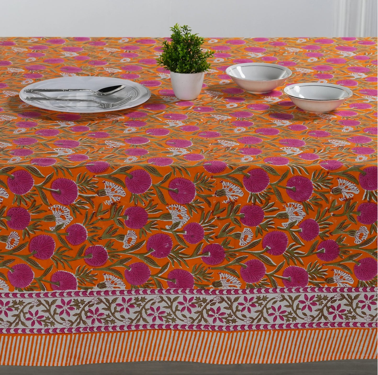 Tangerine, Orange, & Pink Block Print Tablecloth