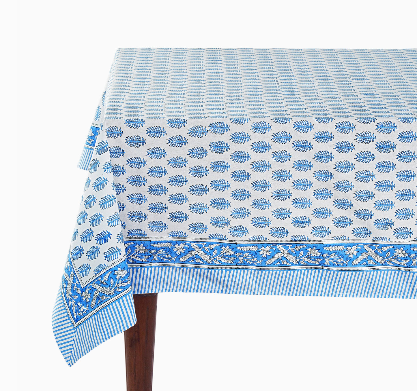 Cerulean Blue Leaf Hand Block Printed Tablecloth