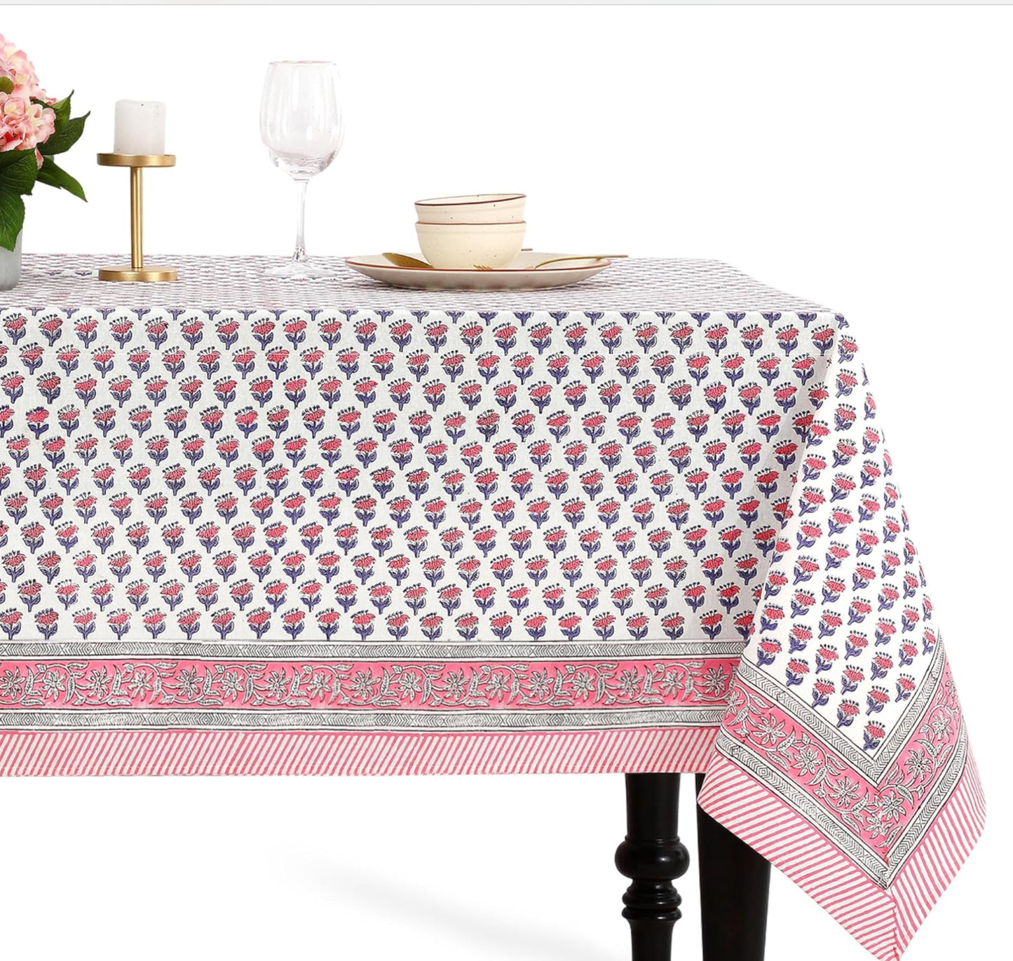 Pink Sapphire Block Print Tablecloth