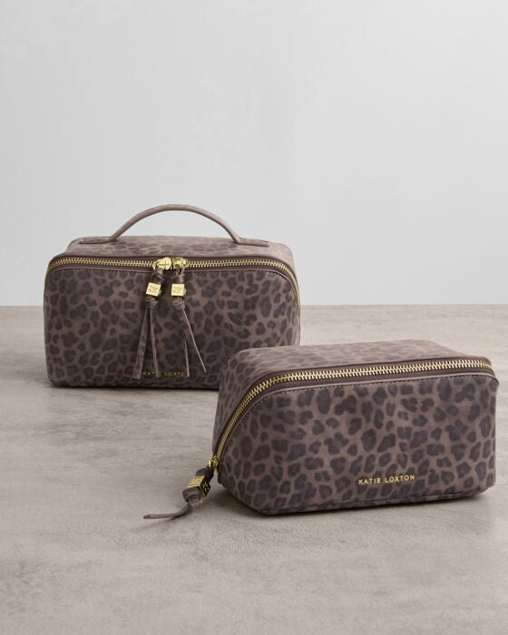 Fold-Out Mirror Makeup Bag-Leopard
