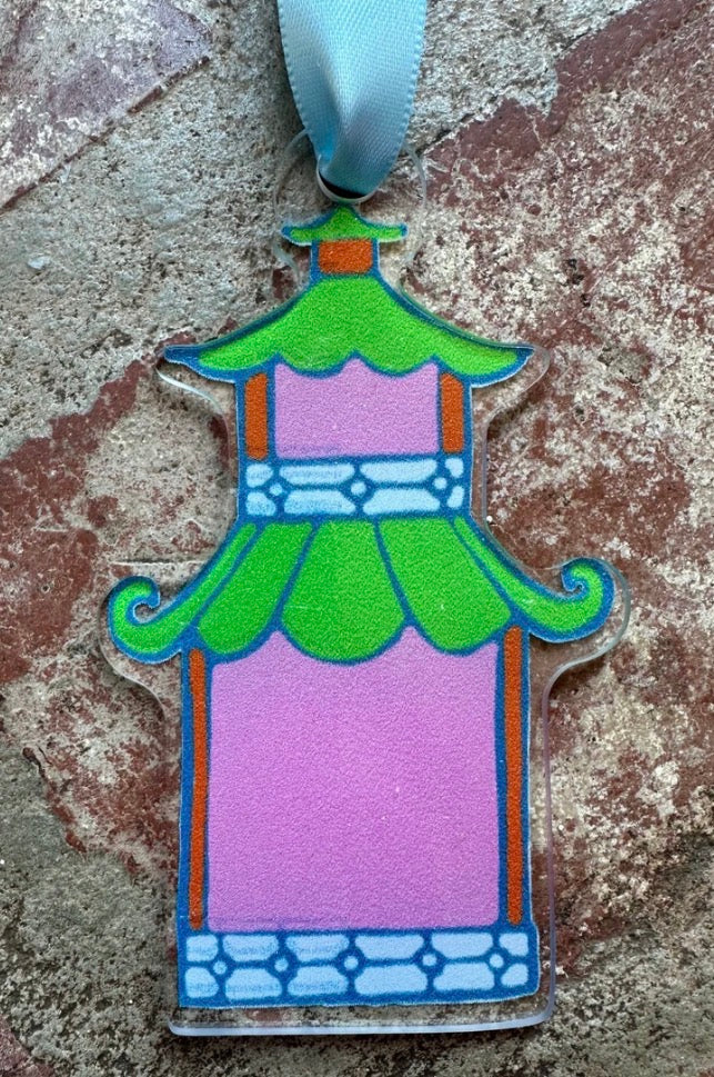 Pink & Green Pagoda House White Ornament