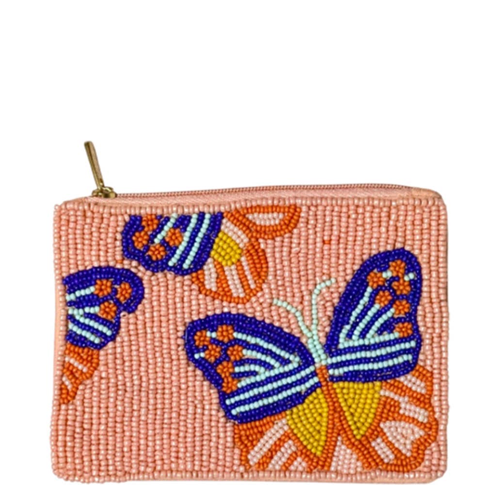 MULTI BUTTERFLY SEED BEAD COIN PURSE BAG, HD 00832