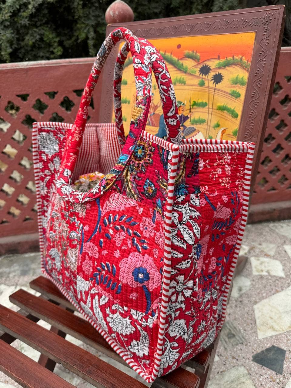 Fashion Bag Block Printed Cotton Quilted Patchwork Large Bag