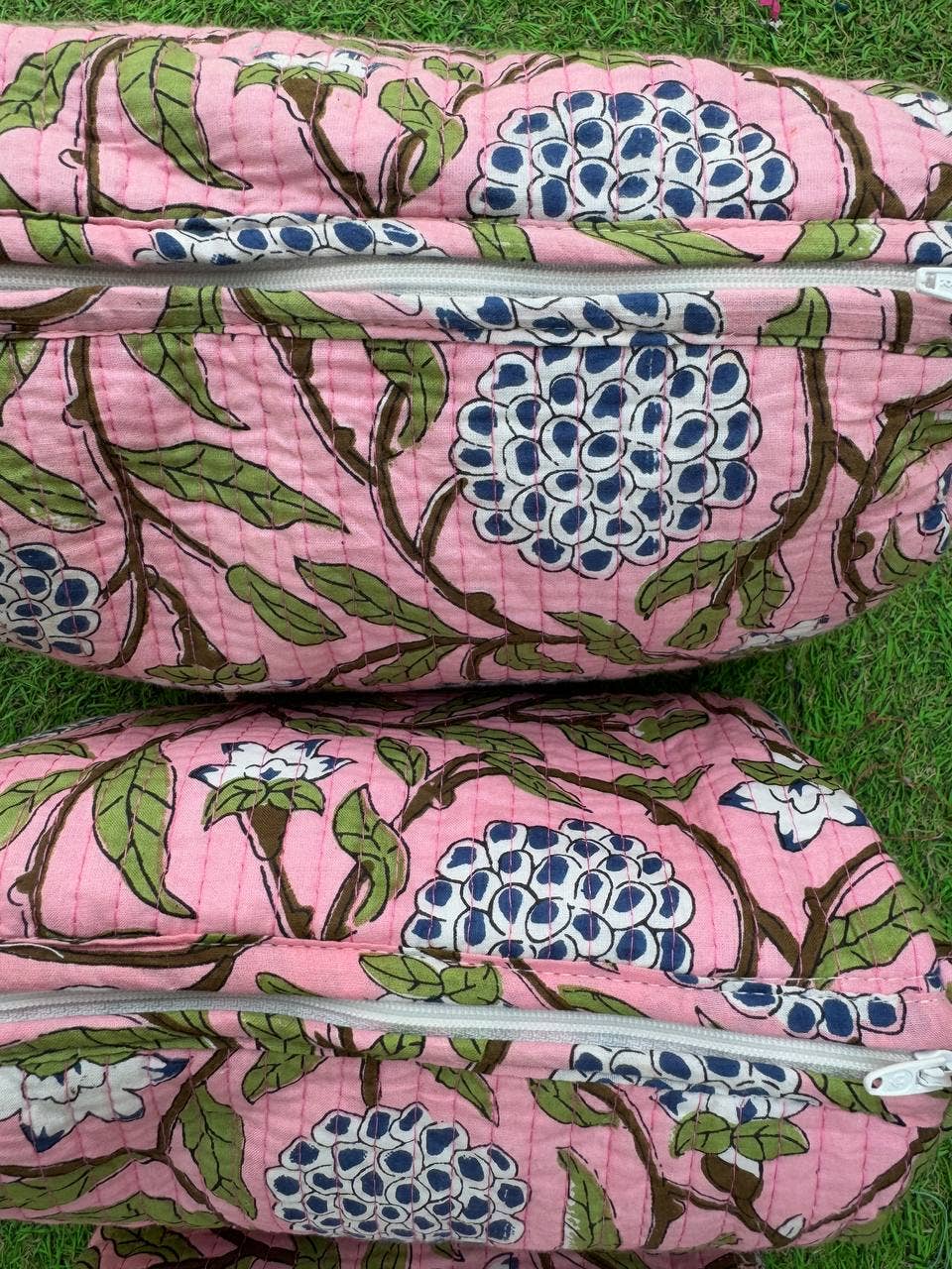 Salmon Printed Large Cosmetic Bag Indian Cotton Quilted Bags