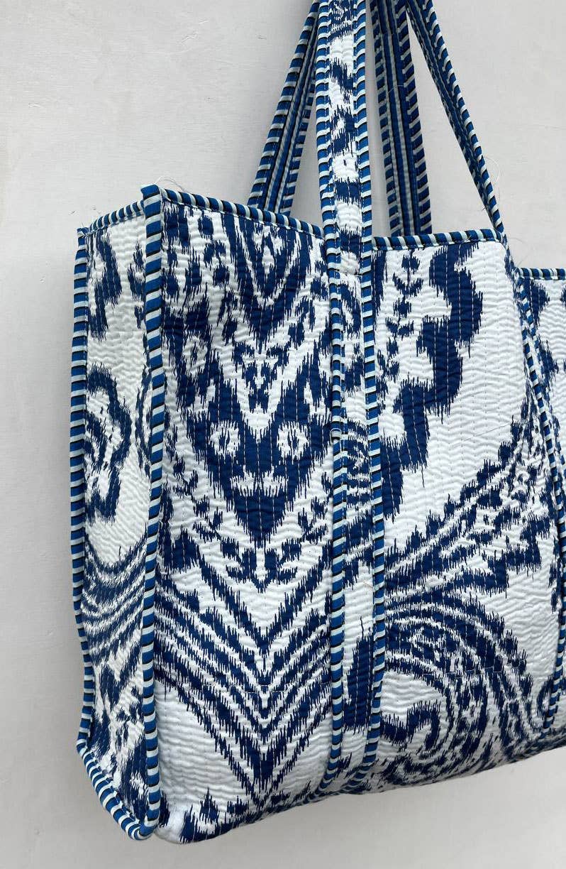Hand Block Printed Bag White Cotton Bag Quilted Shoulder Bag