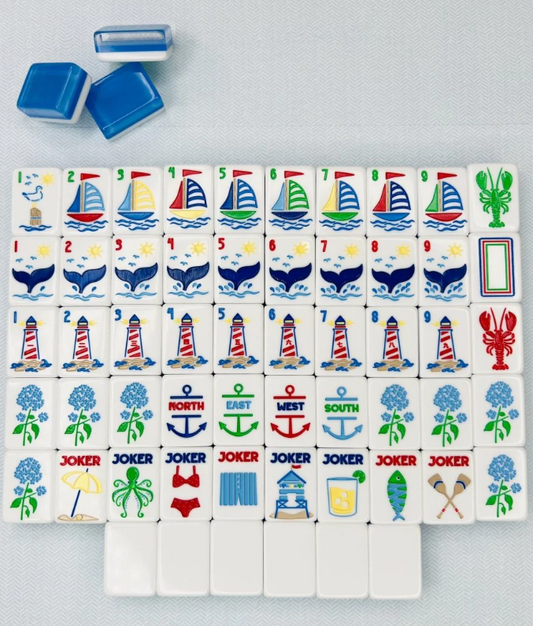 The Nantucket Mahjong Tile Set with Mat & Shufflers in Coastal Blue