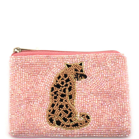 SEED BEAD LEOPARD CAT ICON COIN PURSE BAG, 60 0948