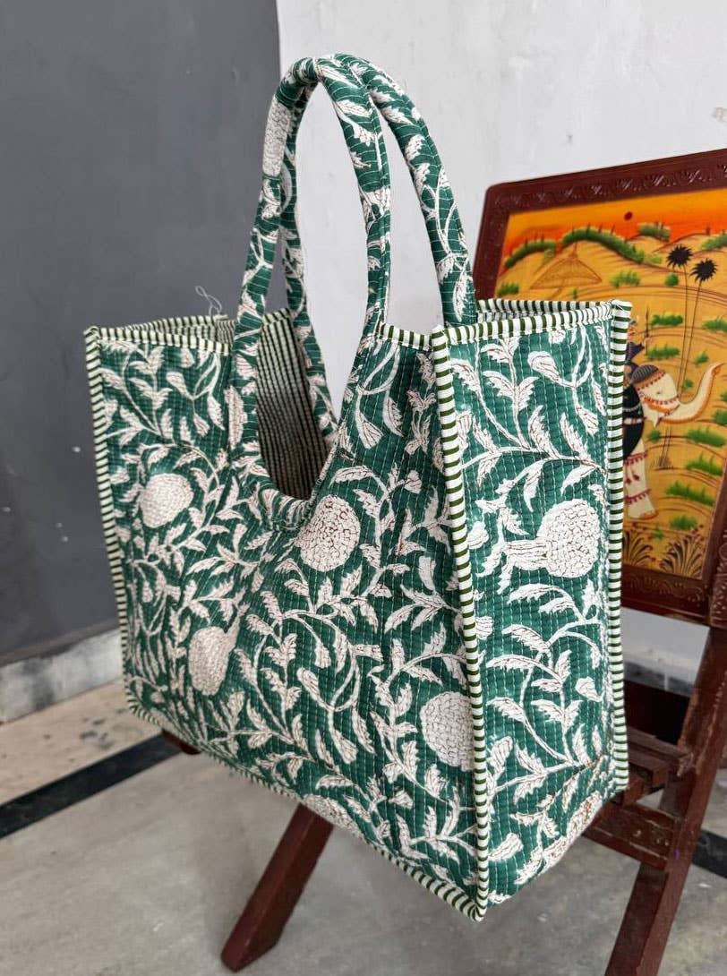 Organic Cotton Bag Quilted Travel Bag Block Printed Tote Bag