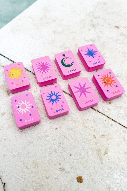Floating Mahjong Tiles in Floral Pink for the Pool