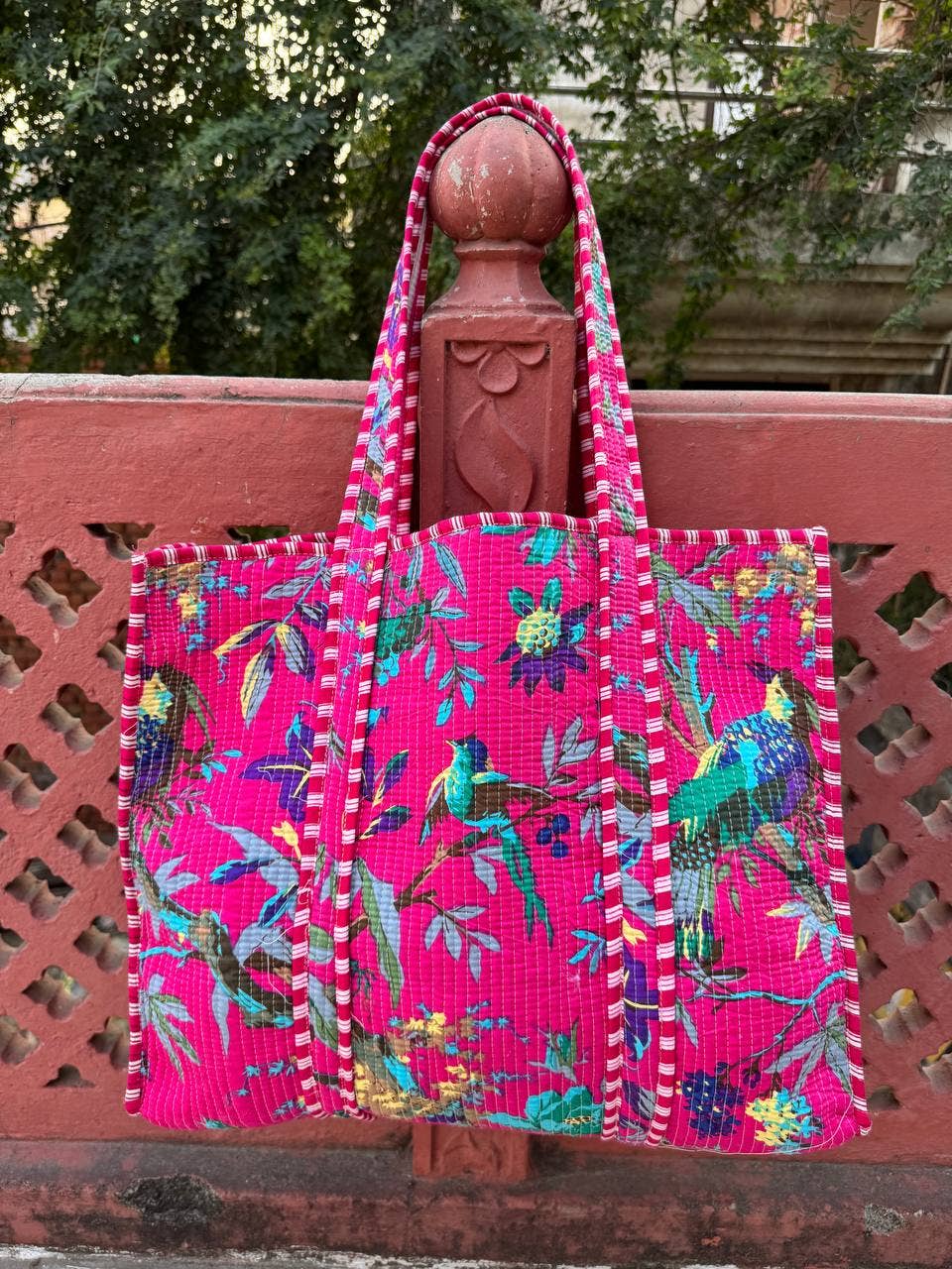 Bird Printed Bag Cotton Quilted Bag Market Bag Shopping Bags