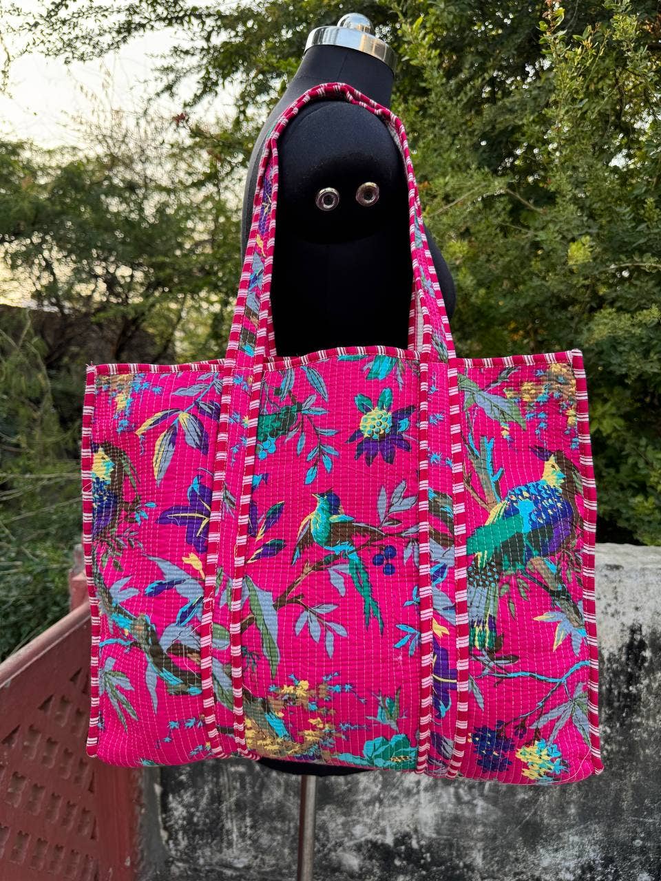 Bird Printed Bag Cotton Quilted Bag Market Bag Shopping Bags