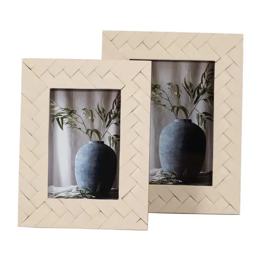 5x7 Bone Woven Photo Frame