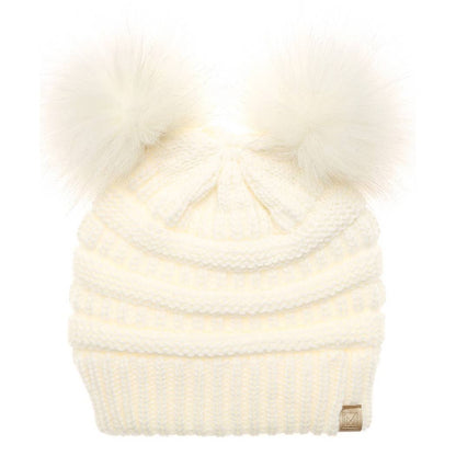 Kids Winter Beanie Hat with Double Pom Pom