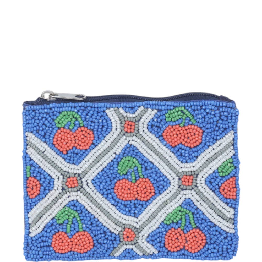 SEED BEAD CHERRY COIN PURSE BAG, HD 00757