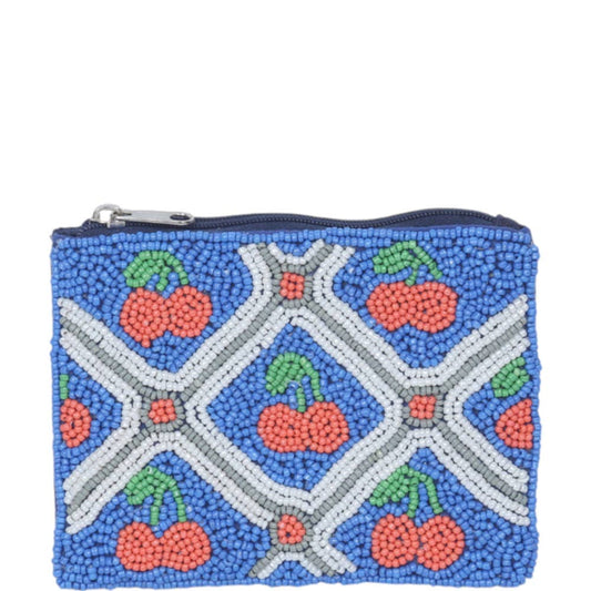 SEED BEAD CHERRY COIN PURSE BAG, HD 00757