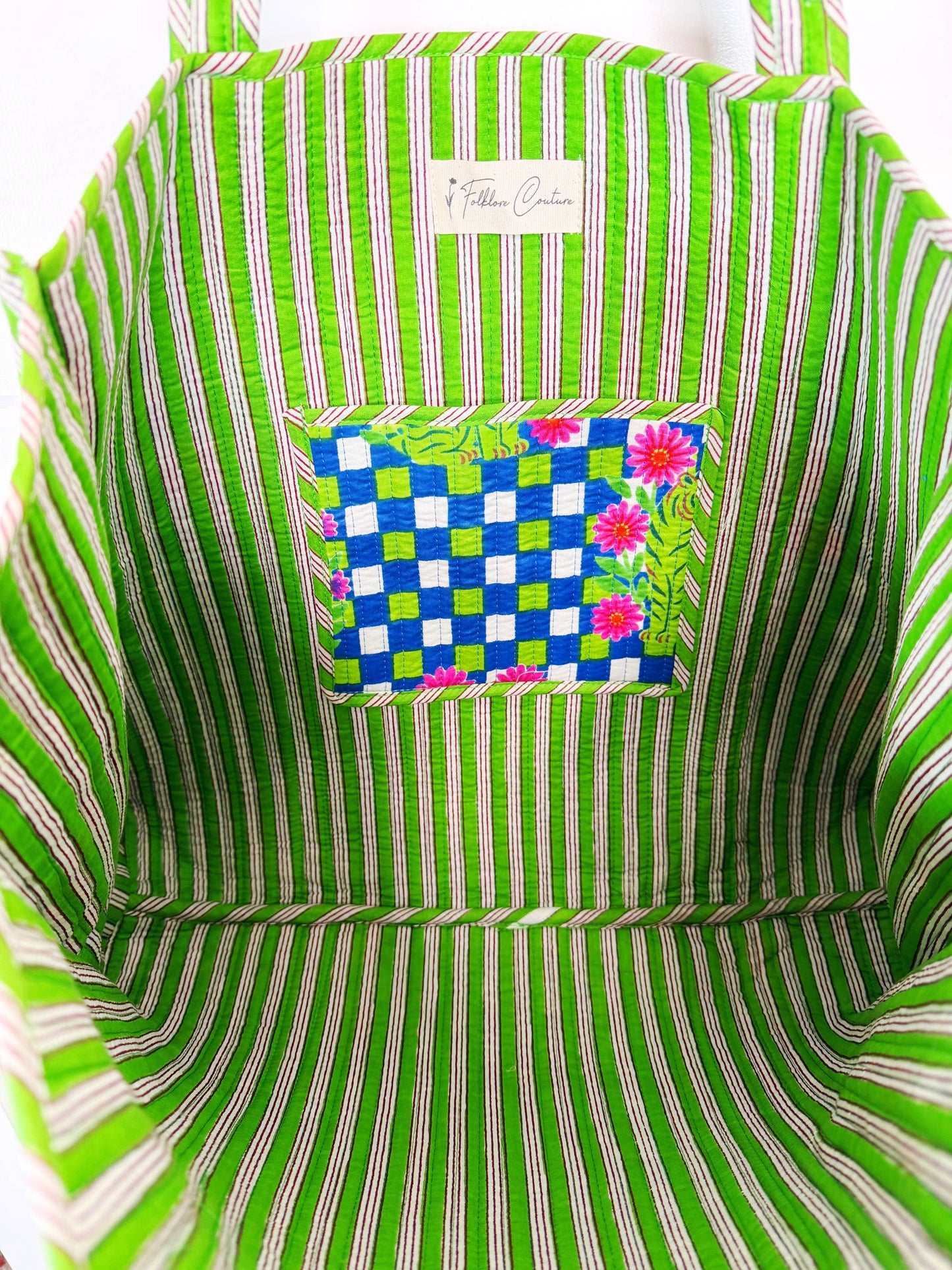 Tote Bags Quilted | Large Travel Tote | Blue Checkered Tiger