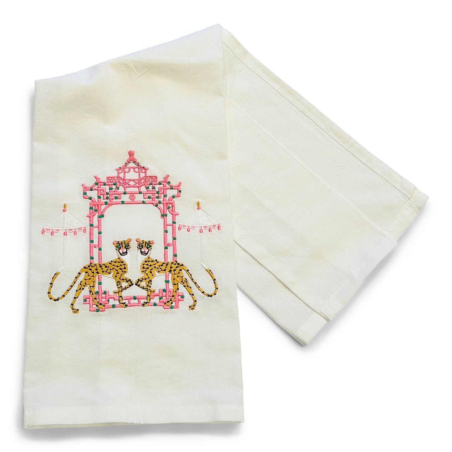 Towel - Cheetah with Umbrella by Pagoda Chinoiserie on white