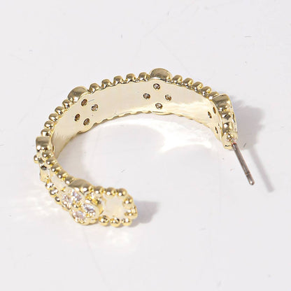 CZ Clover 14K Plated Hoop Post Earrings