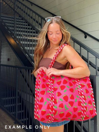 Tote Bags Quilted | Large Travel Tote | Pink Checkered Tiger