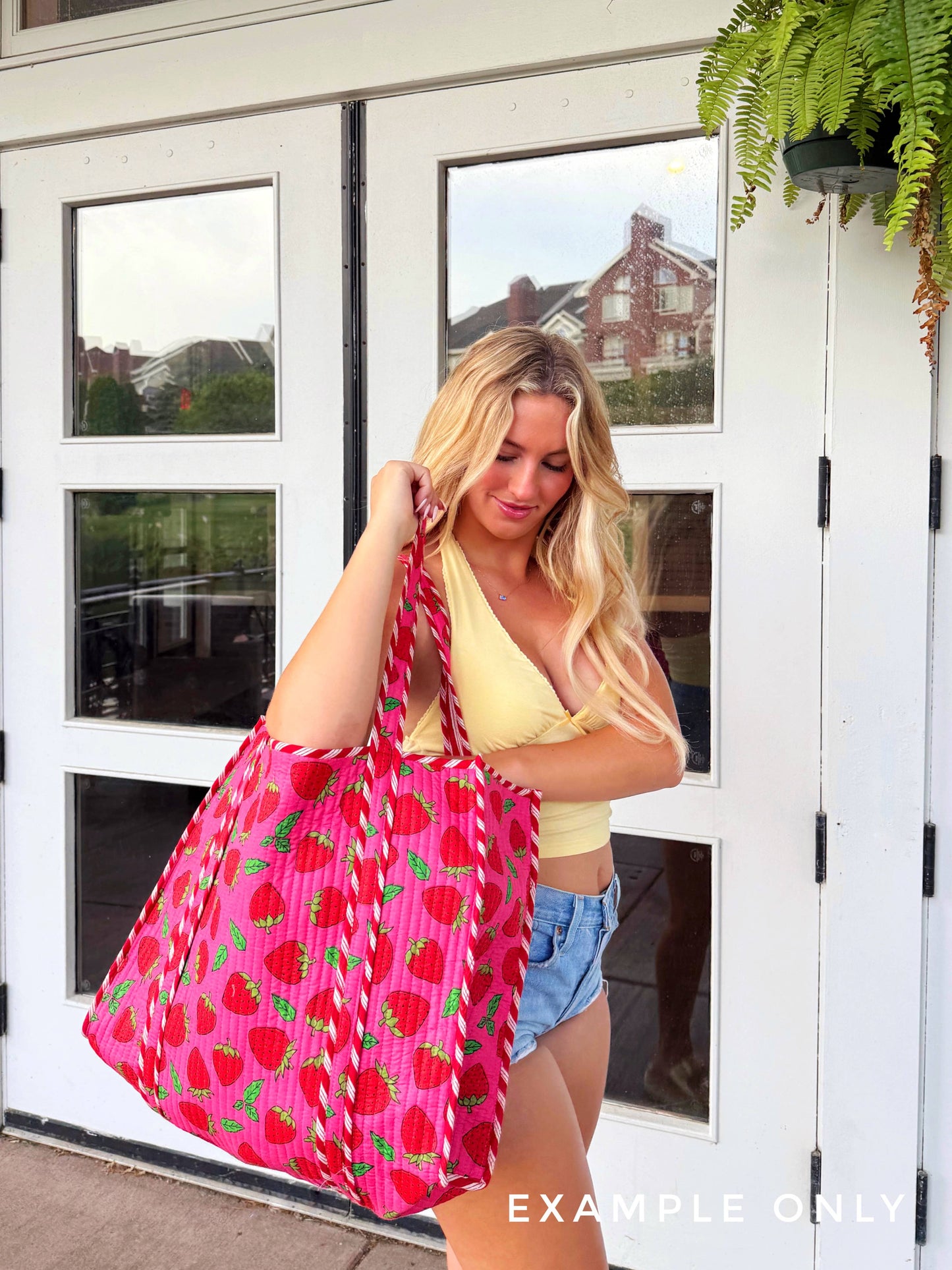 Tote Bags Quilted | Large Travel Tote | Blue Checkered Tiger