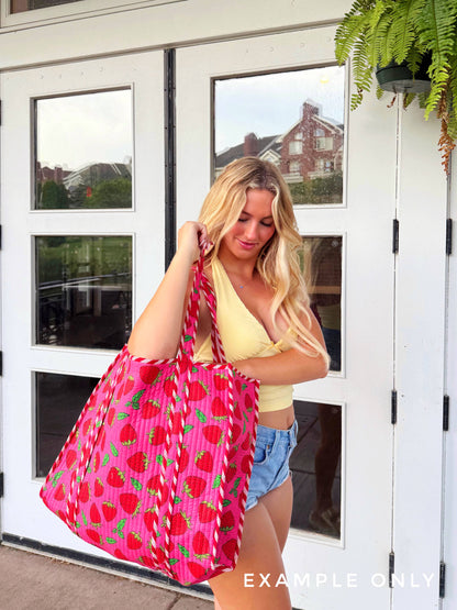 Tote Bags Quilted | Large Travel Tote | Blue Checkered Tiger