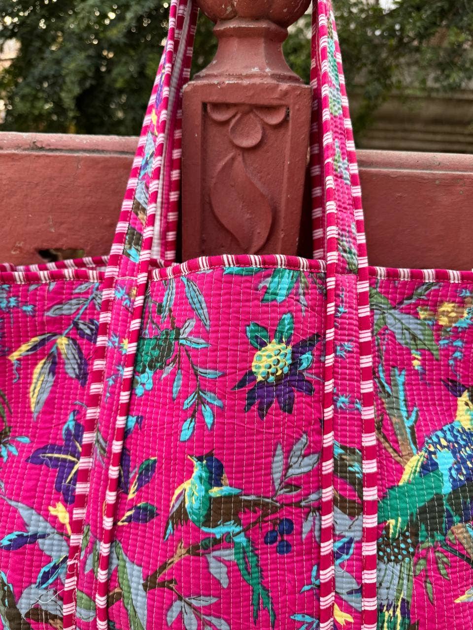 Bird Printed Bag Cotton Quilted Bag Market Bag Shopping Bags
