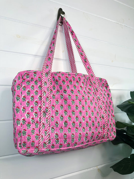Quilted Duffle Bags | Block Print | Weekender Bag | Floral