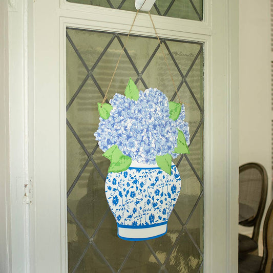 Hydrangea Vase Door Hanger   Blue/White   19.75x15.75