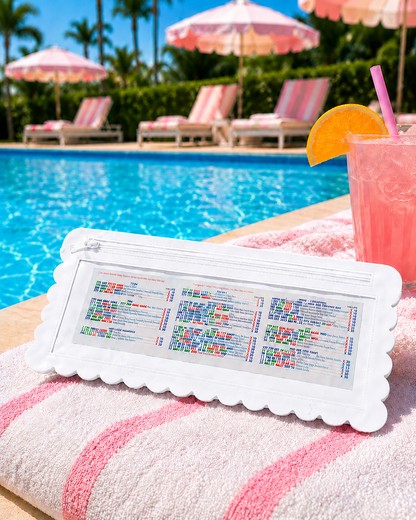 Splash-Proof Mahjong Card Holder for Pool Mahjong - White Scallops LARGE SIZE