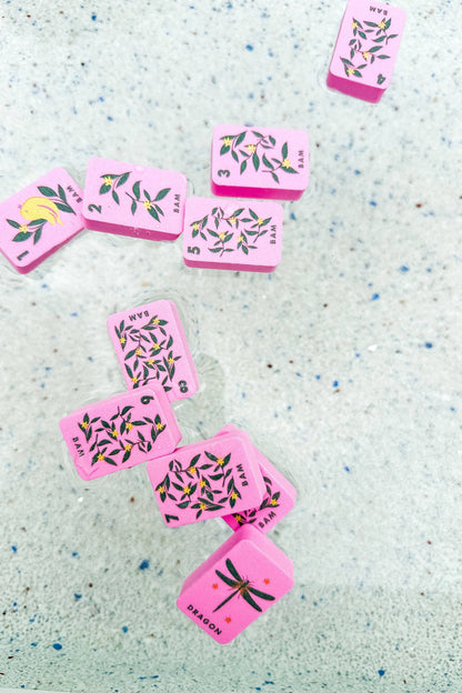 Floating Mahjong Tiles in Floral Pink for the Pool