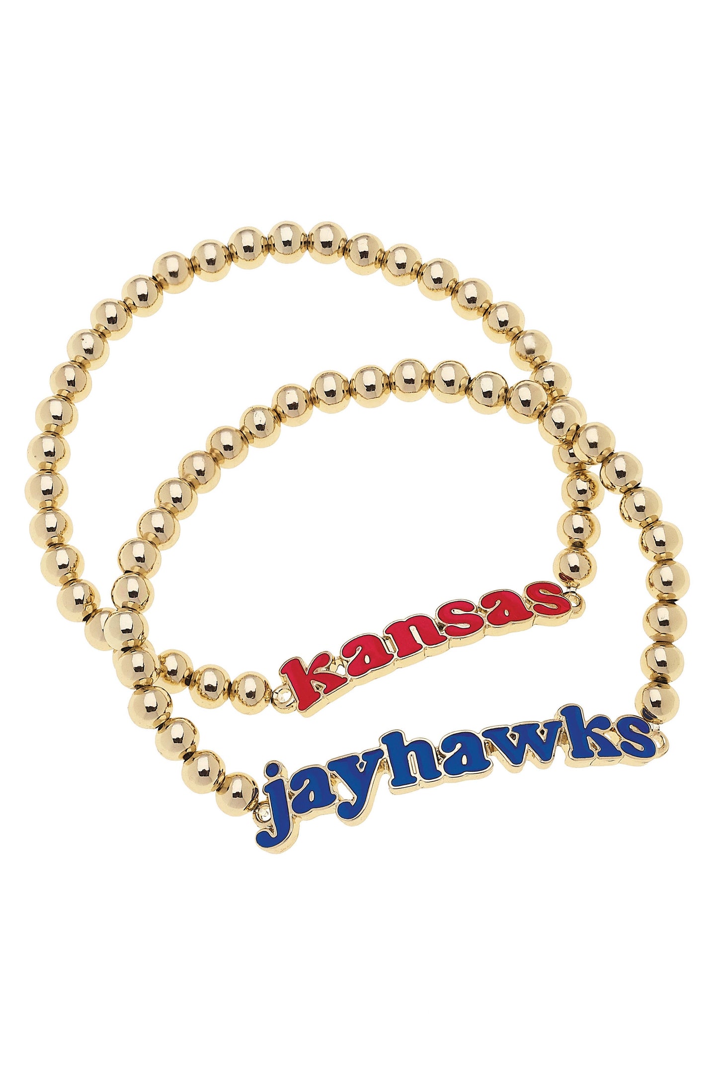 Kansas Jayhawks Slogan Ball Bead Bracelet Set of 2
