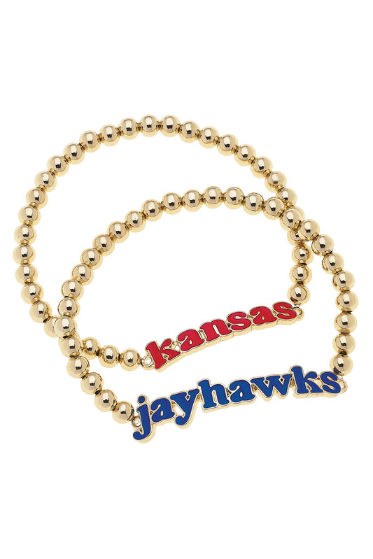 Kansas Jayhawks Slogan Ball Bead Bracelet Set of 2