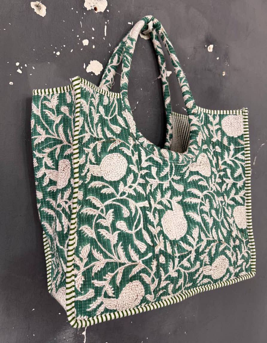 Organic Cotton Bag Quilted Travel Bag Block Printed Tote Bag